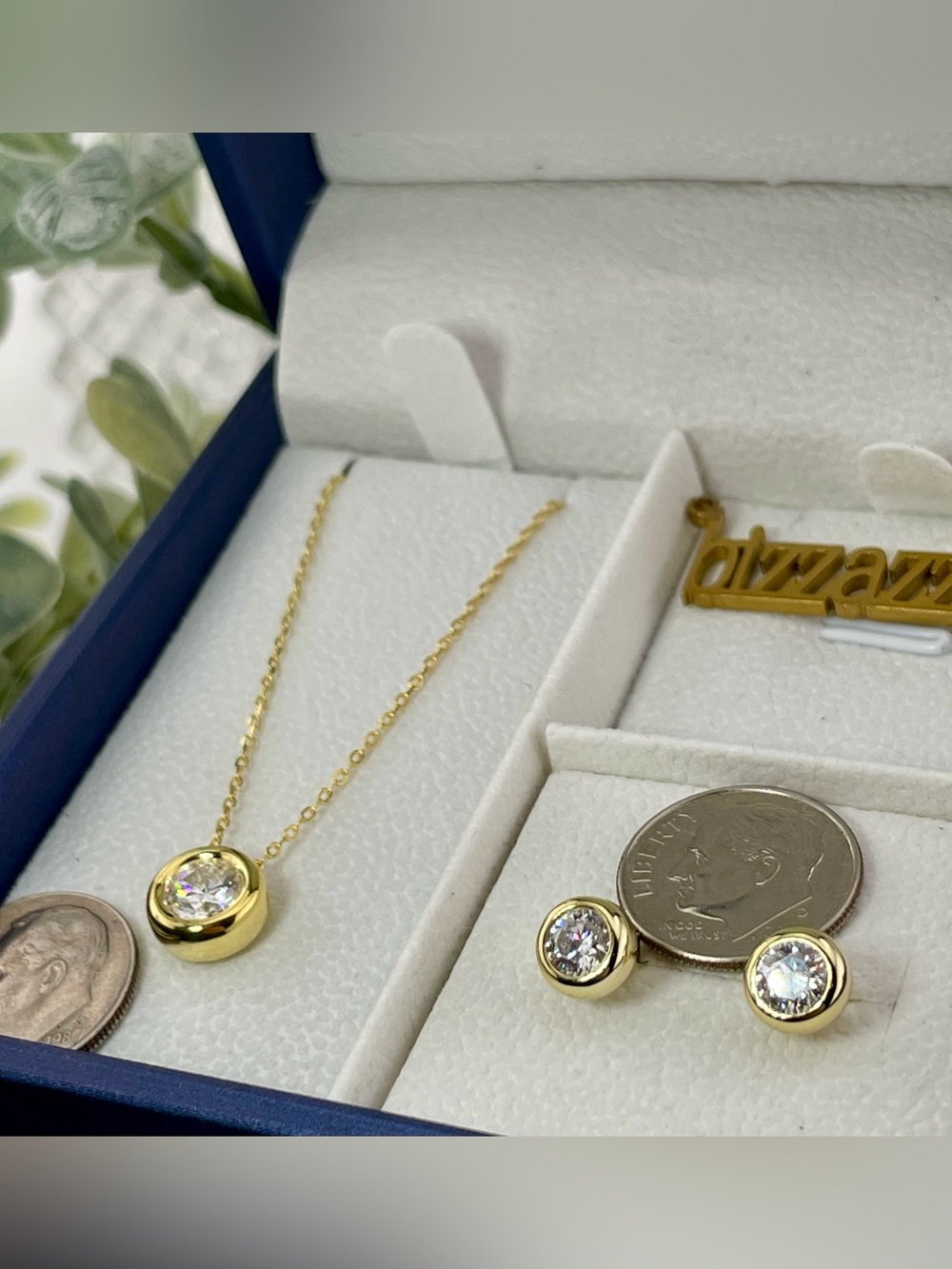 2ct Diamond SET.  Bezel set. 14k/925 necklace - pendant & Earrings Round